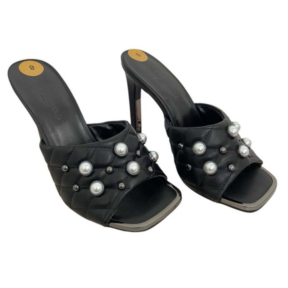 Karl Lagerfield Studded Heeled Amina Open Back Slip-On Edgy Chic Mule Size 8